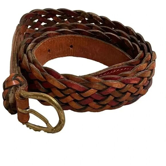 Genuine leather braided belt with gold metal buckle bohemian one size - Picture 1 of 8